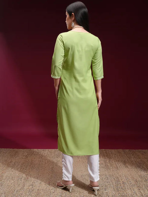 Vasthrlay Women Ketch Women Green Printed Straight Kurtas